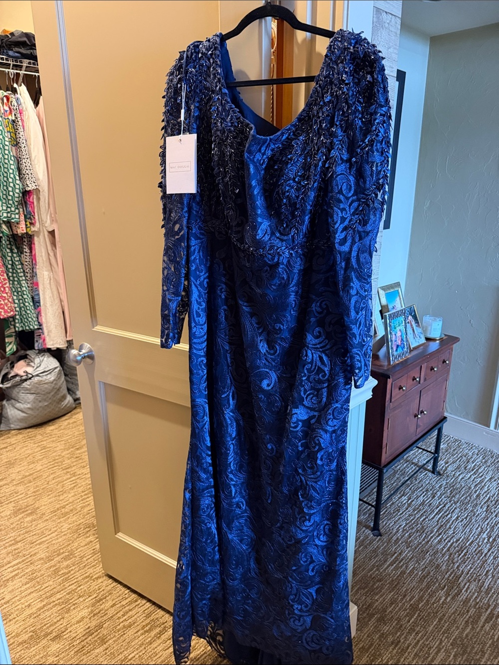 Mac Duggal Royal Blue Long Sleeve Lace Evening Gown